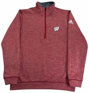 Wisconsin Badgers 1/4 Zip Sweatshirt Men's Medium Team Issue Red Adidas Pullover